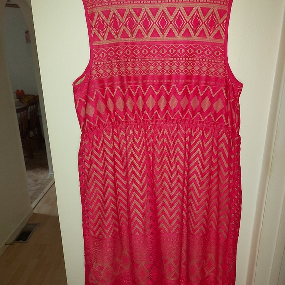 Penningtons Sheer Lace Mesh Pink Sleeveless Dress - Picture 6 of 10